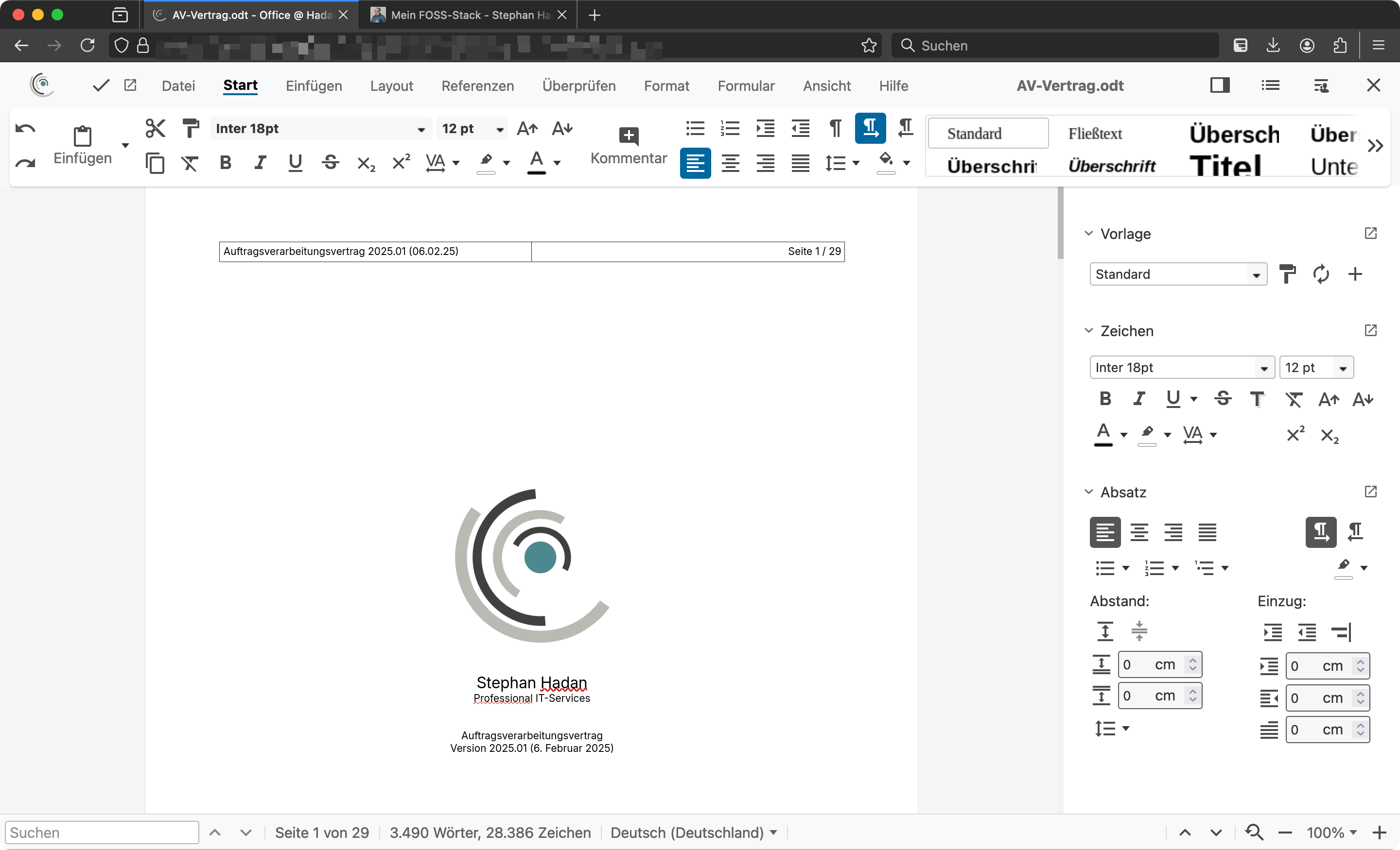 Nextcloud Office mit geöffnetem Dokument